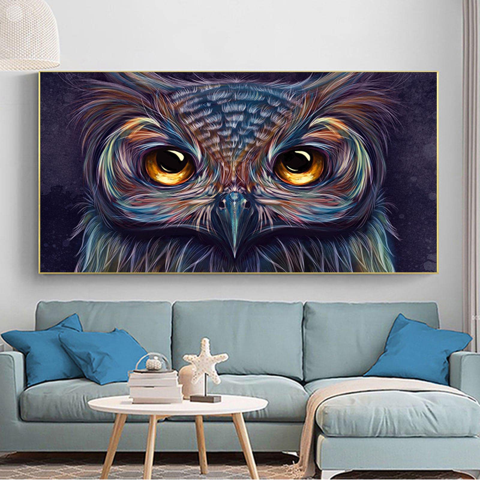 Amazon.co.jp: 抽象的な動物のフクロウの頭のキャンバスの絵画